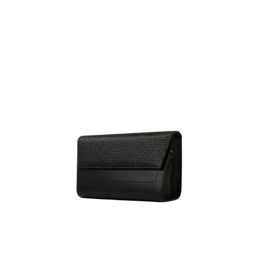 Black Faux Leather Flap Handbag for Women