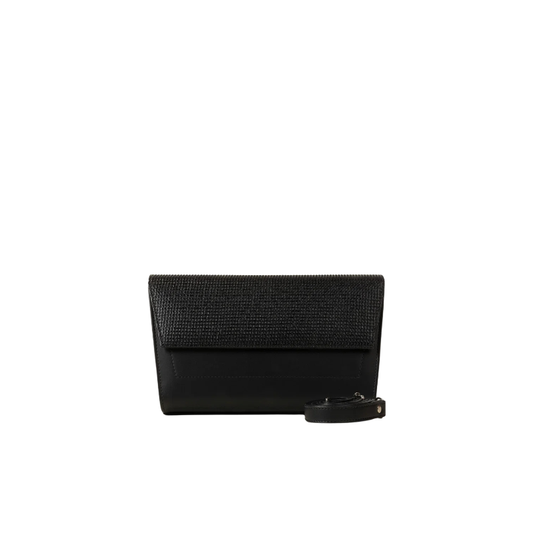 Black Faux Leather Flap Handbag for Women