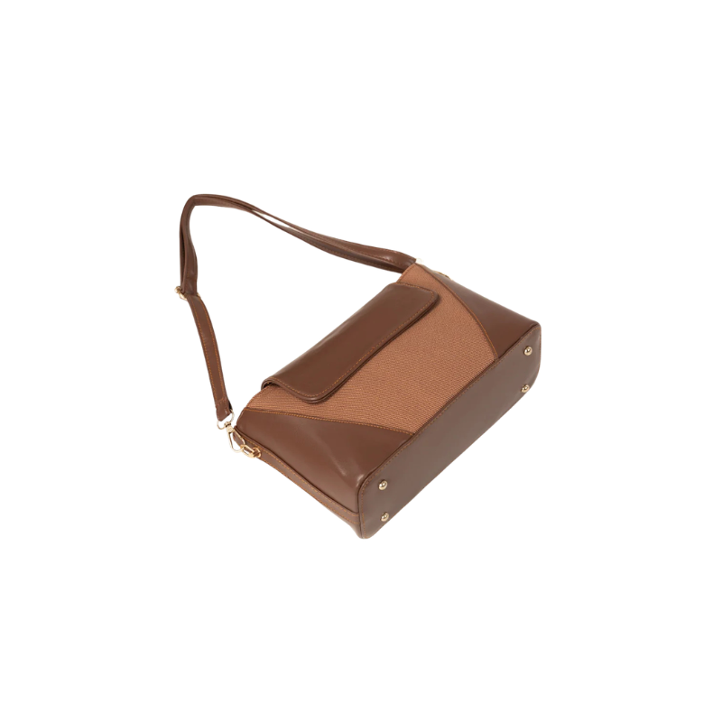 Brown Faux Leather Shoulder Bag for Women