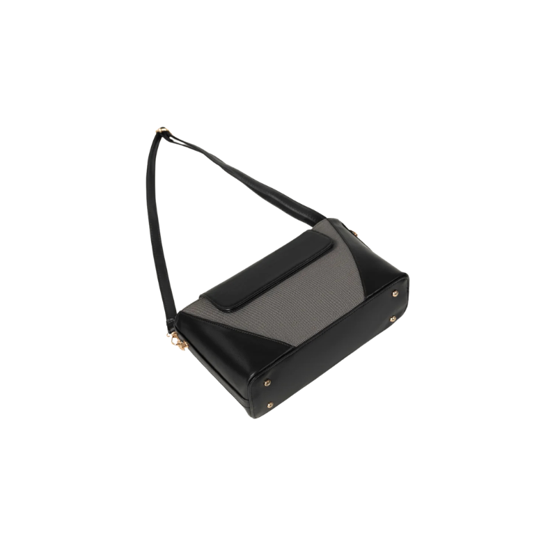 Black Faux Leather Shoulder Bag for Women