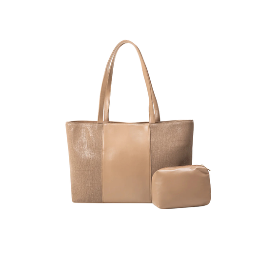 Beige Faux Leather Tote Bag for Women