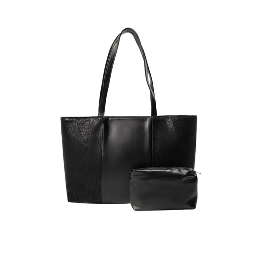 Black Faux Leather Tote Bag for Women