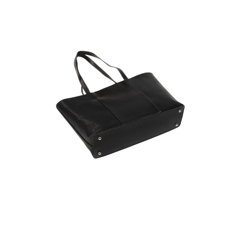 Black Faux Leather Tote Bag for Women