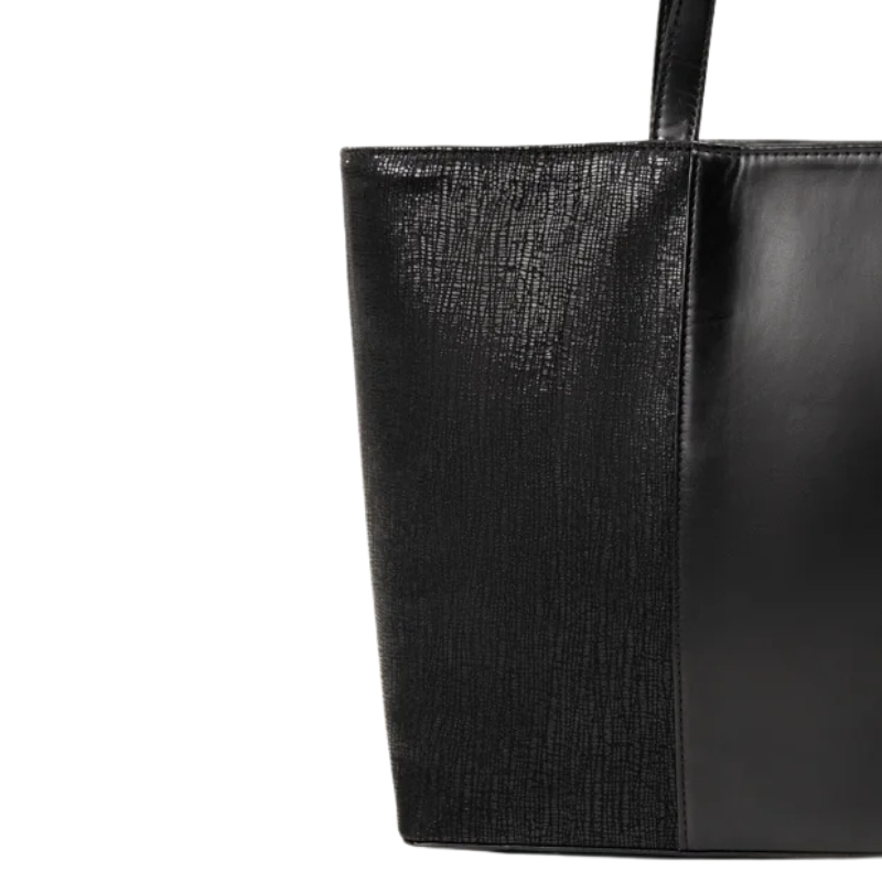Black Faux Leather Tote Bag for Women